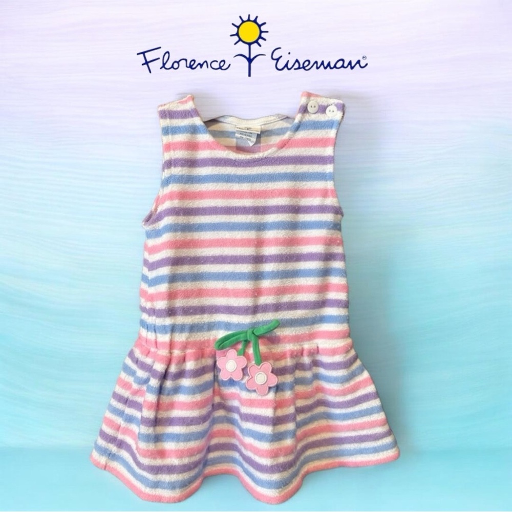 FLORENCE EISEMAN Sandy Toes-Stripe Coverup Dress with Flowers